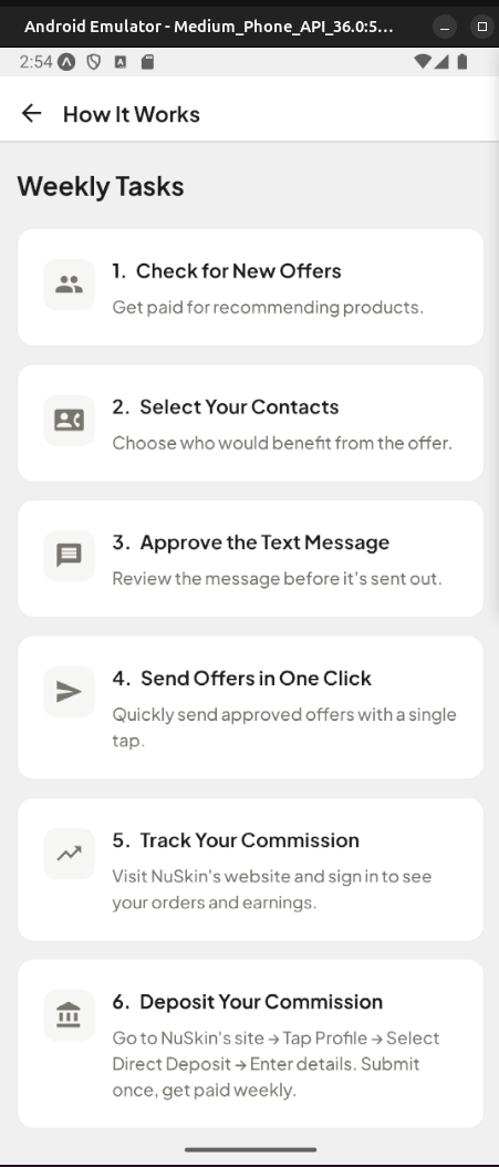 App screenshot of claim your commission