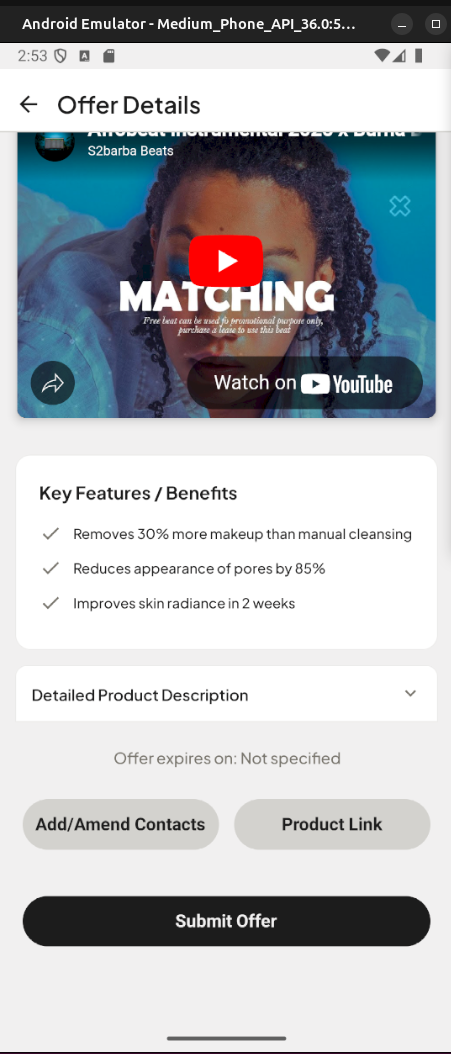 App screenshot of review & submit offers
